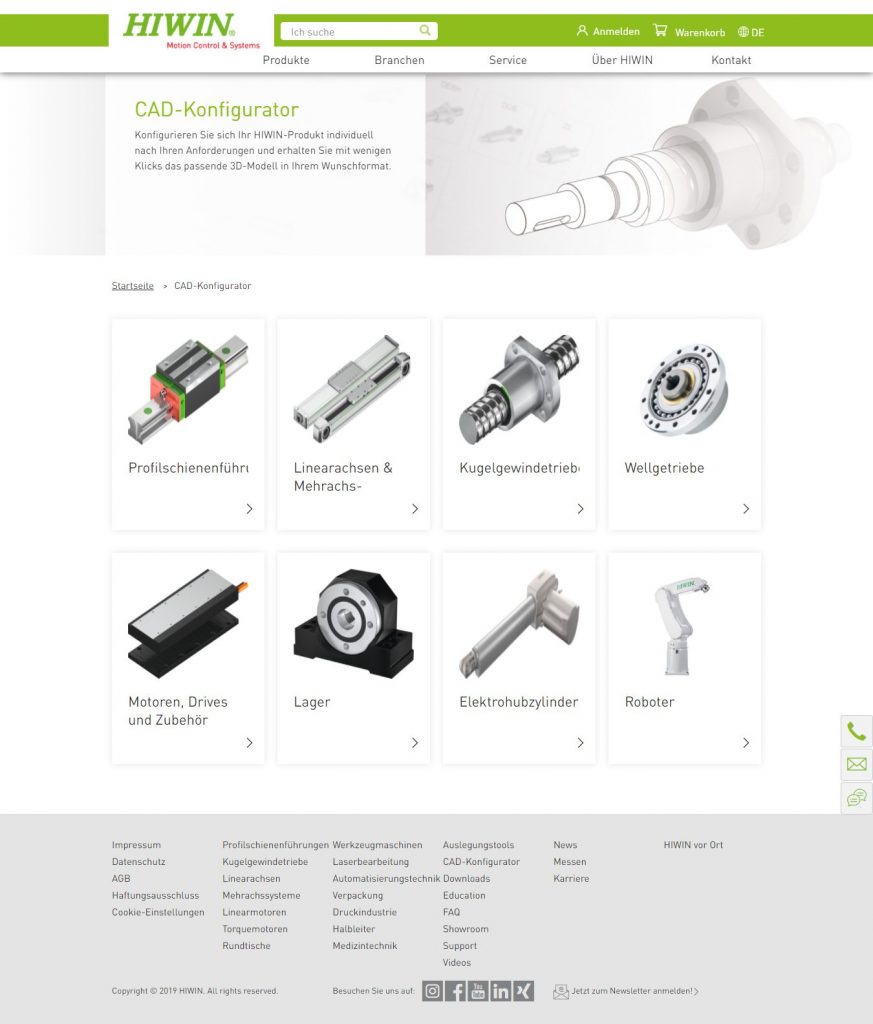 Individuell konfigurierte Datenblätter 1 screencapture hiwin de de cad konfi 20210712162323