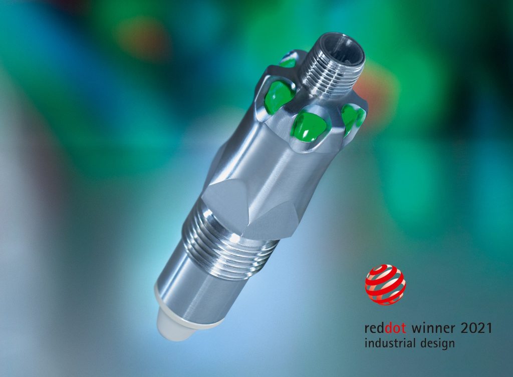 Sensor mit LED-Krone 1 Das Edelstahl-Sensorgehäuse mit LED-Krone zur visuellen Statusanzeige.