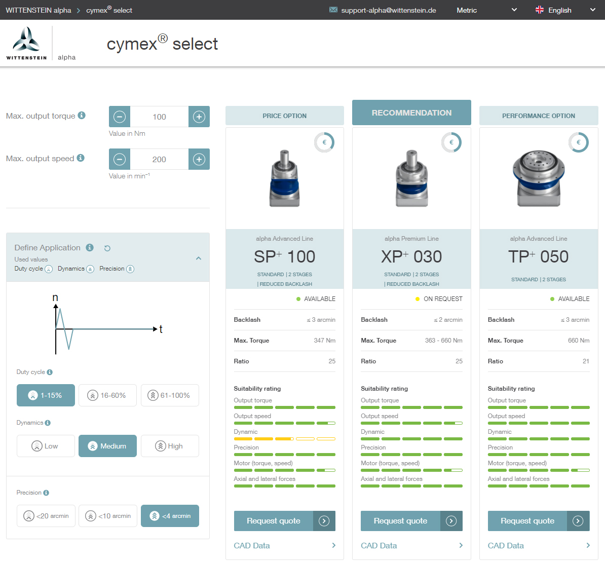 Schnellauslegungstool findet Antriebslösung