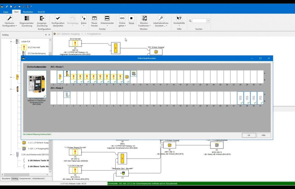 Moderner Mix für die Antriebstechnik 6 Mit der Online-Businformation (hier in der Software Asimon360)
können Ein- und Ausgänge live überwacht werden.