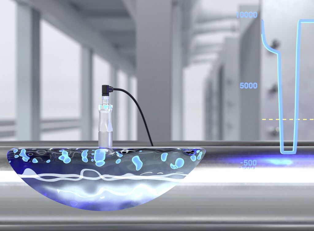 Gegen Trockenlaufen und Kavitation 1 Der Sensor erkennt, wann Gas und wann eine Flüssigkeit an ihm vorbei strömt.