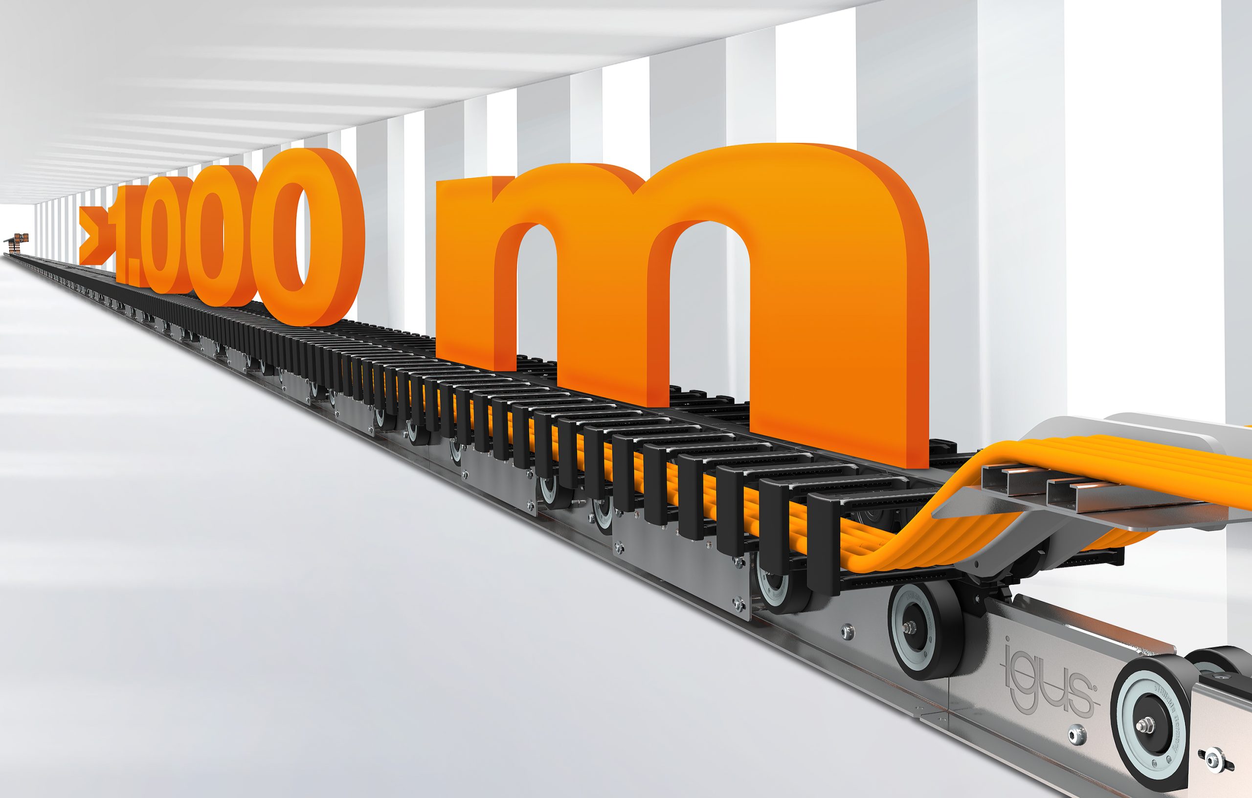 Energiekette für Verfahrwege von über 1.000m 6 Energiekette für Verfahrwege von über 1.000m