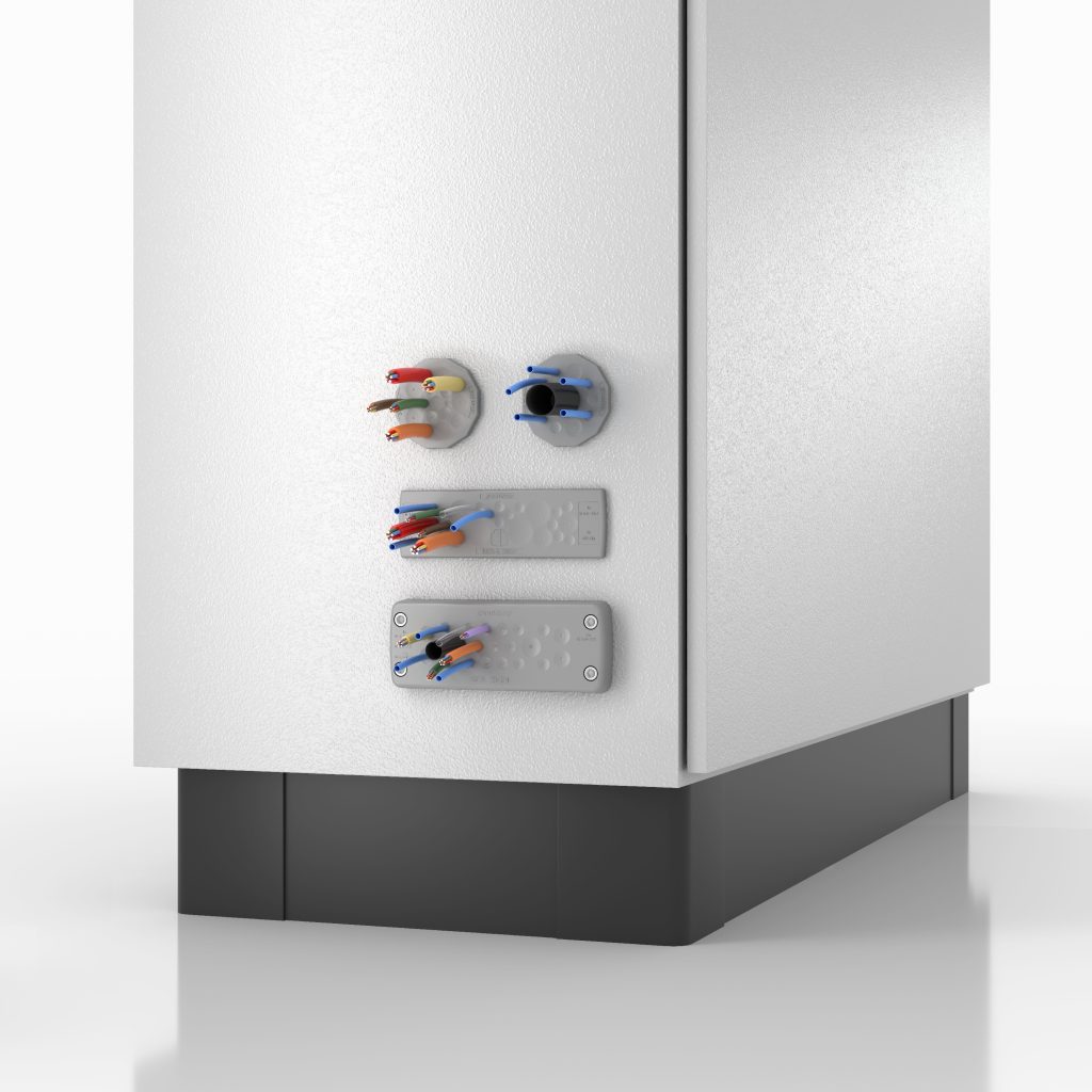 Variables Kabelmanagement von allen Seiten 4 KES als einteilige Kabeleinführungslösung mit hoher Packungsdichte für runde und rechteckige Ausbrüche