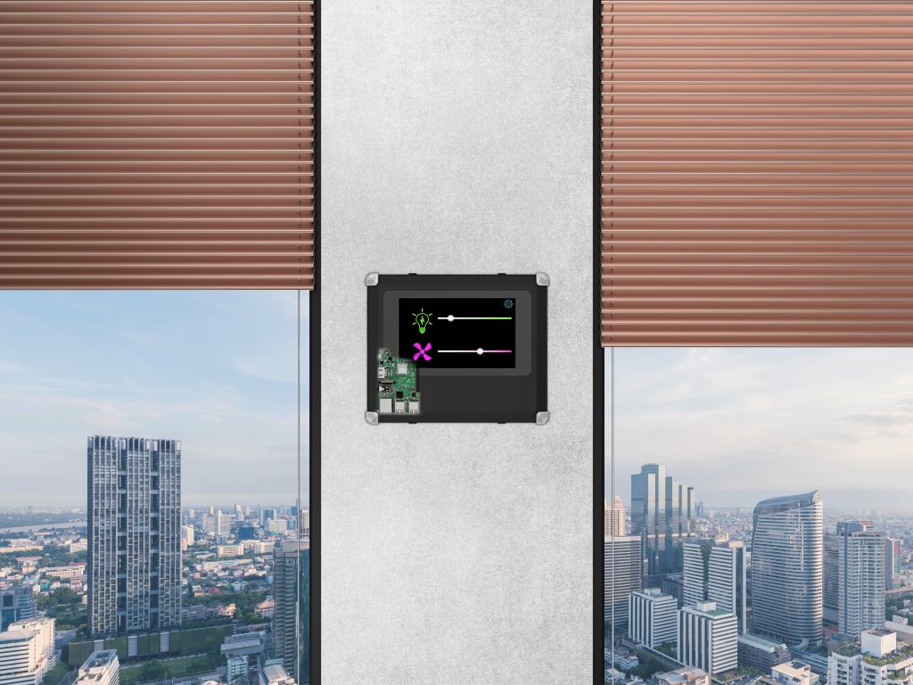 Visualisierung
an der Maschine 4 Eine weitere Variante: Wandbefestigte Visualisierung
im Gebäude mit Einspeisung über Hohlraumdose