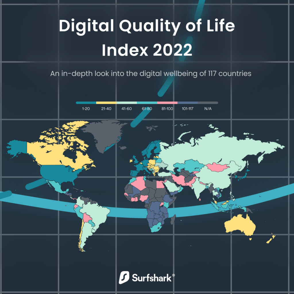 Digitales Wohlbefinden: Deutschland auf Platz 3 1 DQL 2022 Map