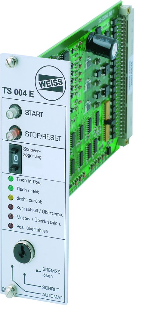 Die richtige Steuerung für Rundschalttische 3 Die kostengünstige Steuerkarte TS hat ein in mehreren Sprachen erhältliches Bedienfeld mit LED-Statusanzeige.