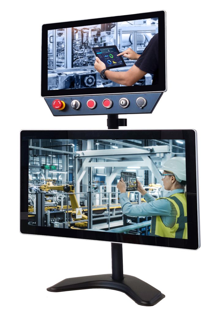 Lüfterlos und modular 1 Die lüfterlosen Panel-PCs von Efco wie der 15,6"-IPC mit zusätzlichem, kundenspezifischen Bedienfeld (oben) oder der 21,5"-Panel-IPC (unten) sind für den industriellen Dauereinsatz ausgelegt und modular erweiterbar.