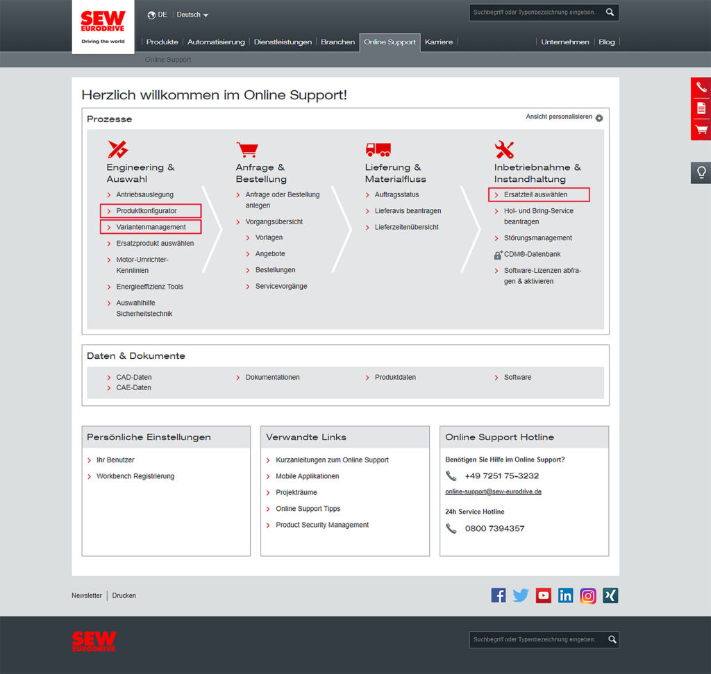 SEW bietet neue digitale Services im Online Support 1 SEW EURODRIVE Online Support Digital Services