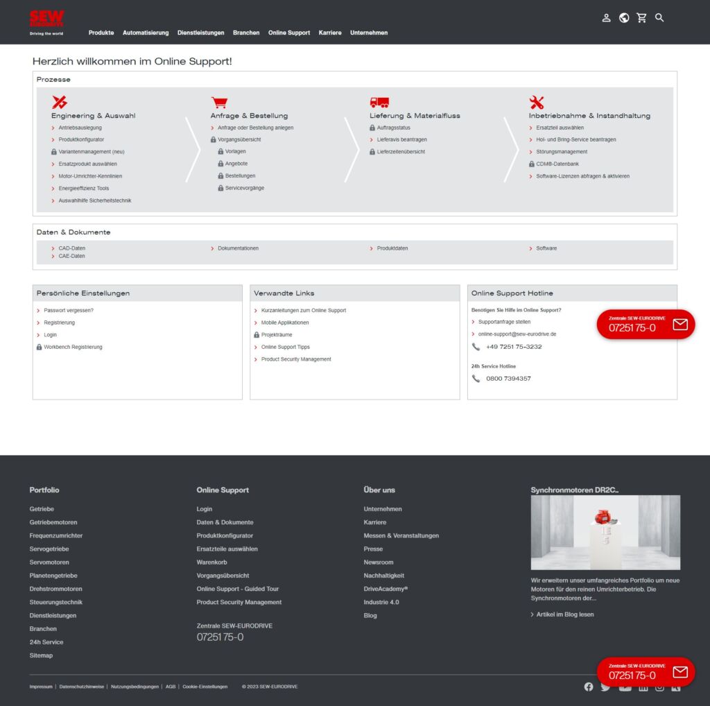 SEW bietet neue digitale Services im Online Support 2 screencapture sew eurodrive de de d 20230116143033