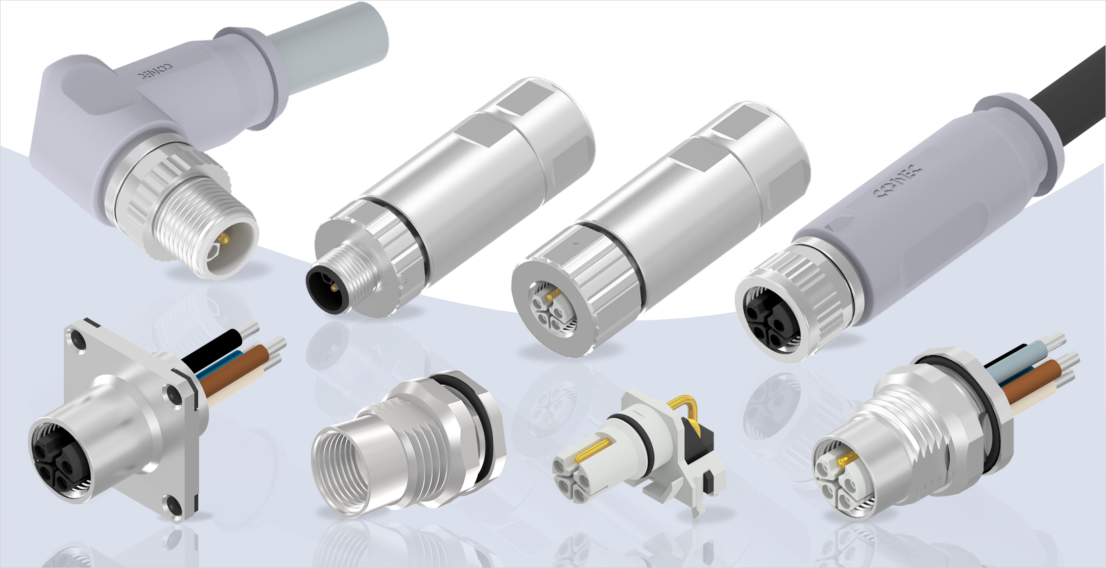 M12x1-L-Steckverbinder und Anschlussleitungen