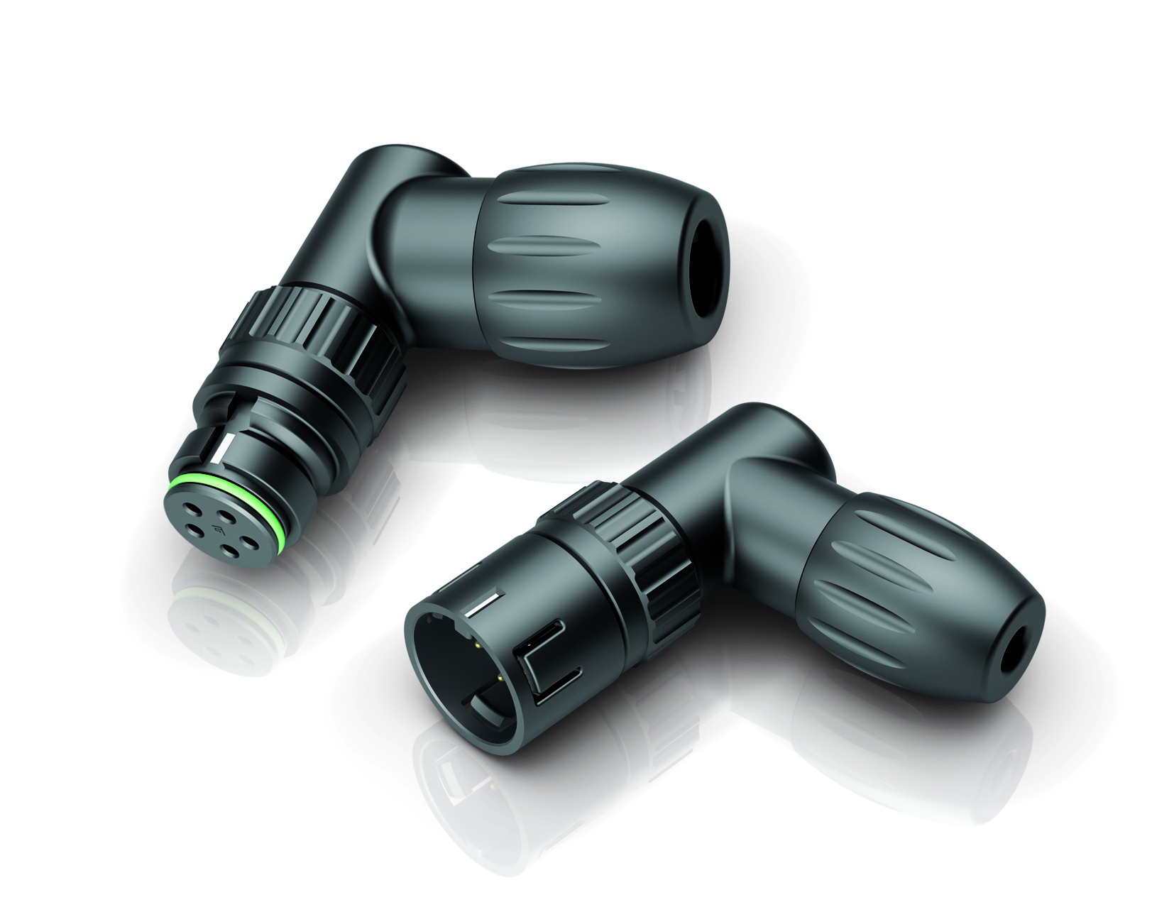 Gewinkelte Steckverbinder mit Snap-in-Verriegelung