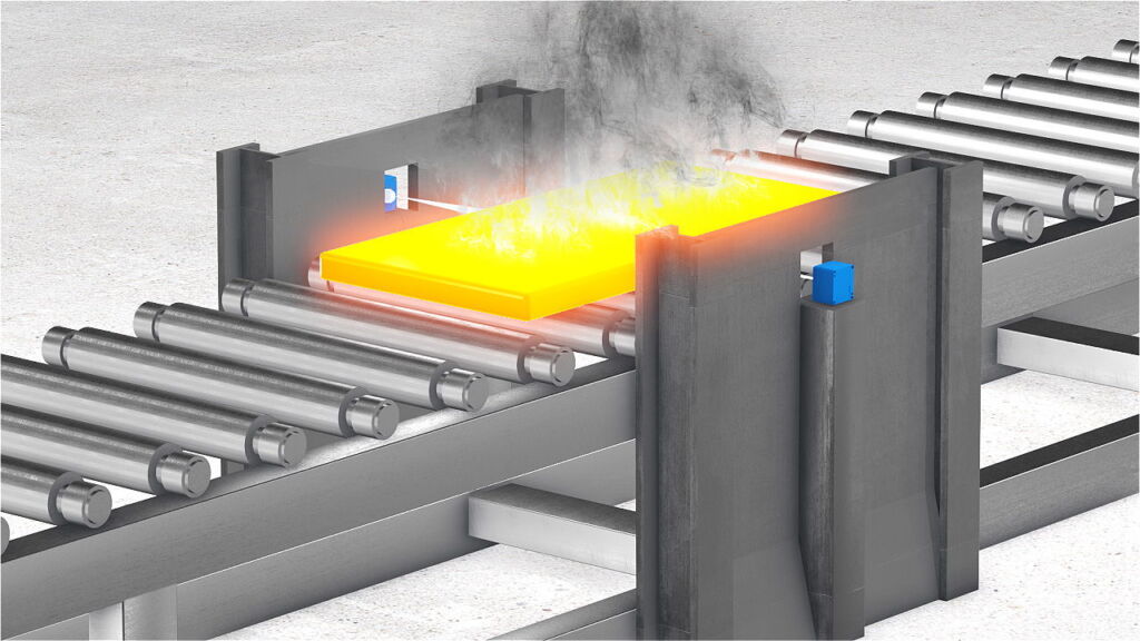 Submillimetergenau bei 1.300°C 2 Darstellung der Breitenmessung von Metallbrammen
mit dem OndoSense apex Radarsensorsystem.