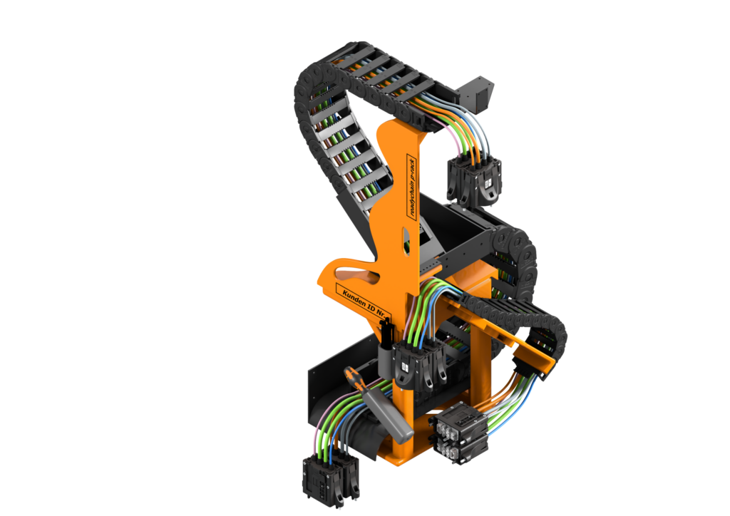 Automatisierte Konfektion mit Crimp-Towern 3 Mit dem Readychain Rack und P-Rack lassen sich einbaufertige Energiekettensysteme einfach, schnell und sicher an die Maschine bringen.