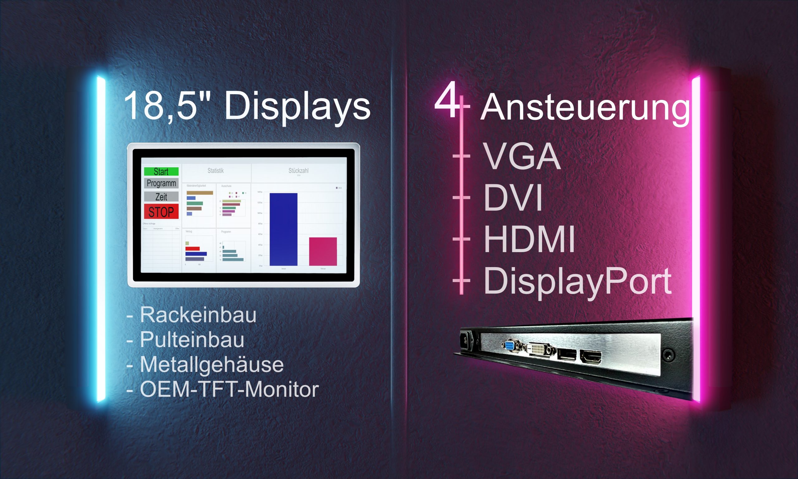 18,5″-Industriedisplay mit erweiterten Funktionen