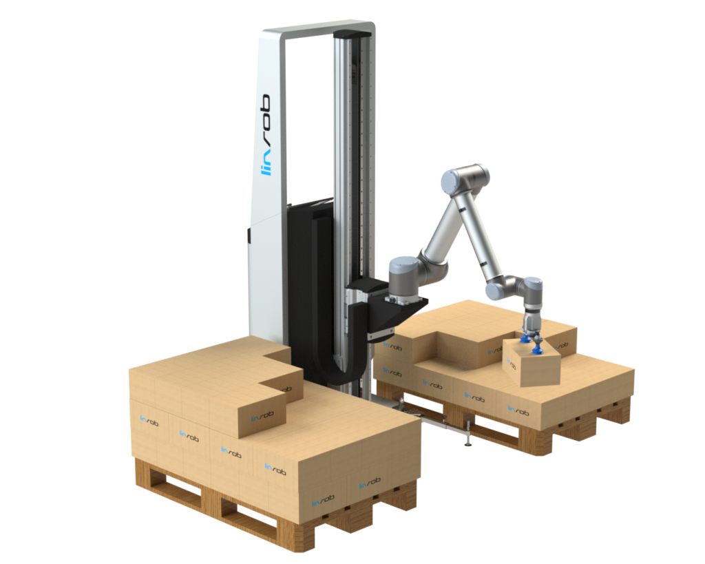 „Mit neu gedachter Linearrobotik gibt es ein besseres Wie“ 2 Linpal ist eine Kombination aus Linterminal und Linrex. Durch den integrierten Touchscreen kann direkt jede beliebige Palettiersoftware bedient werden.