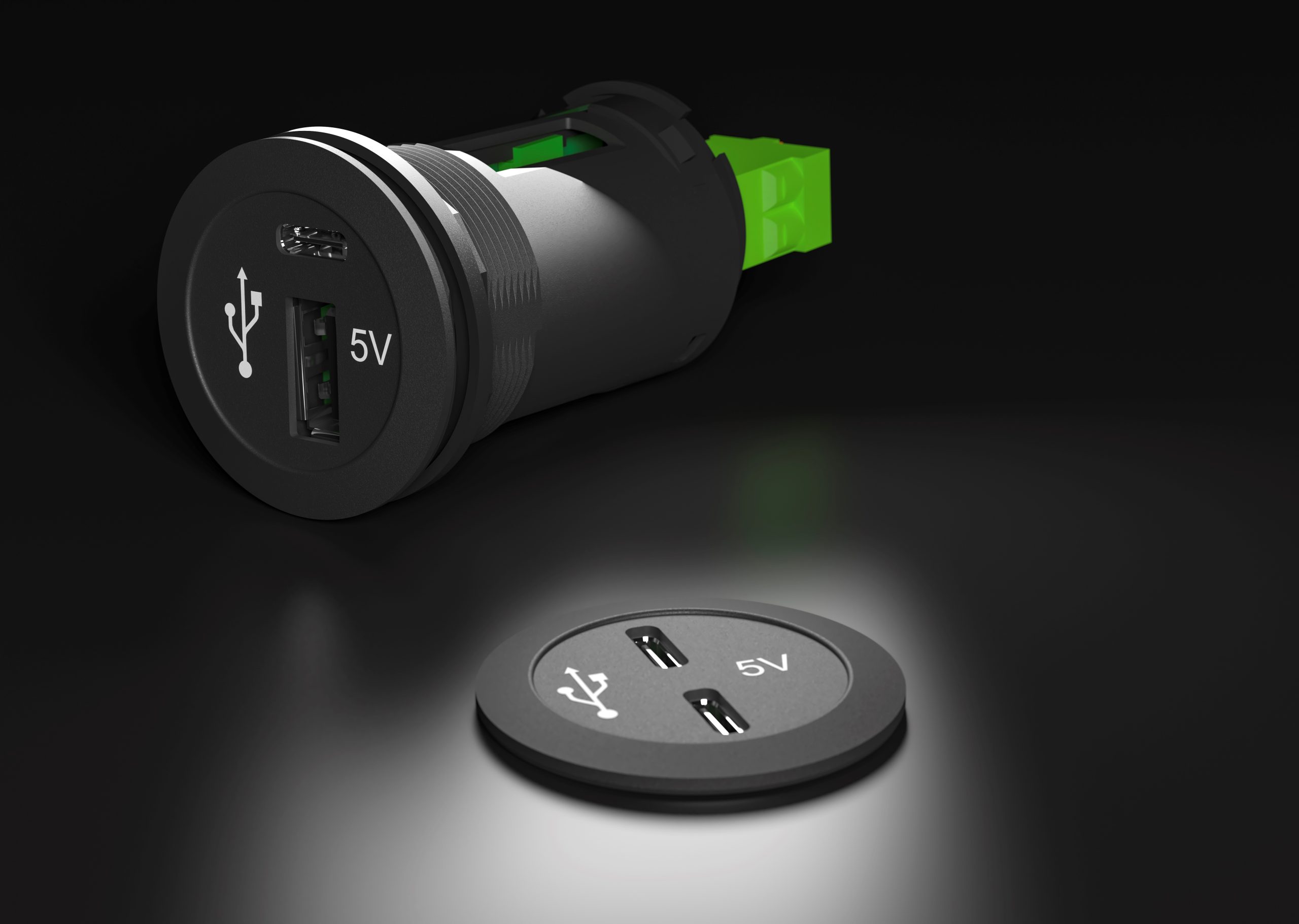 Doppelladebuchsen mit USB-A und USB-C