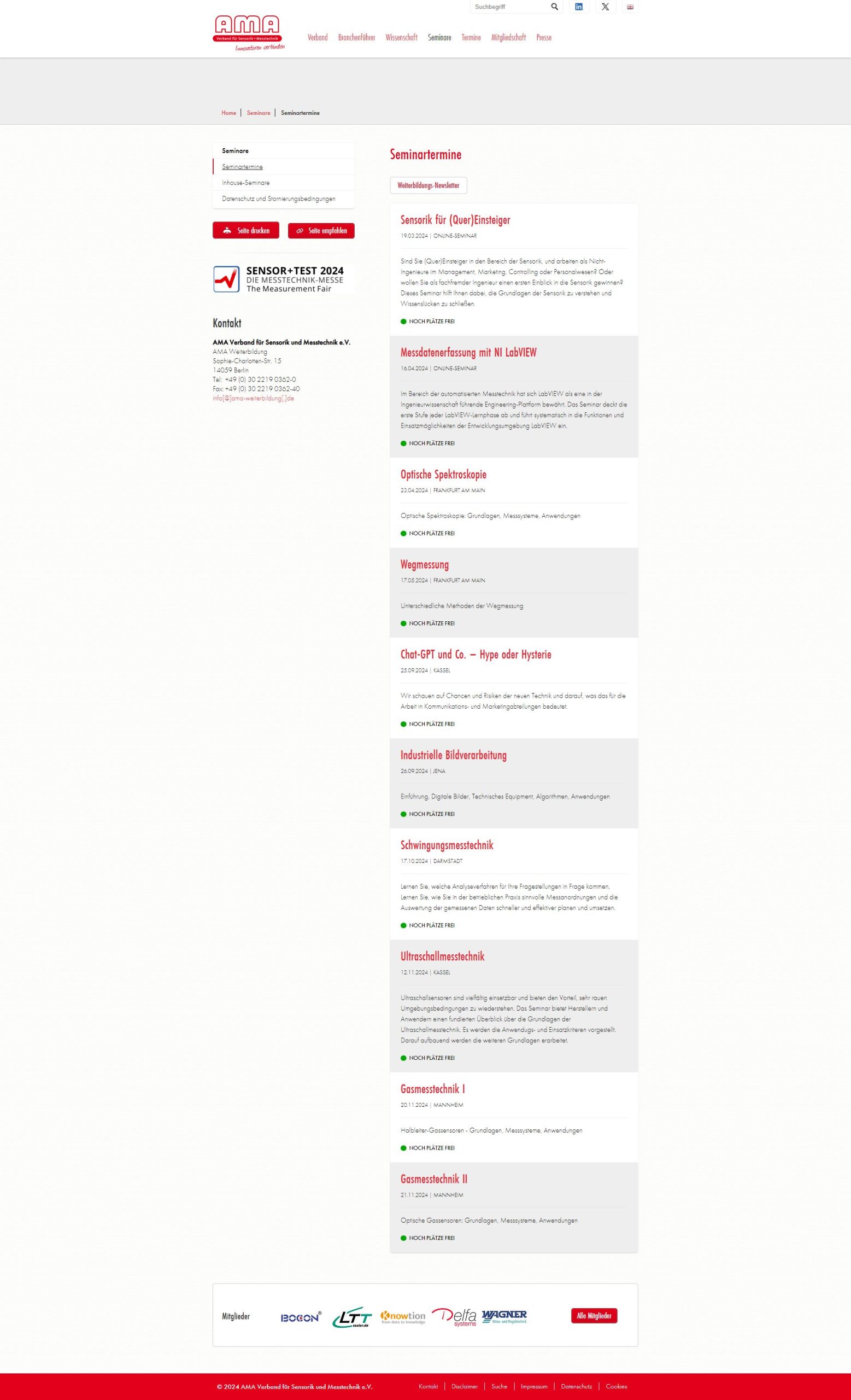 Seminarprogramm 2024 für Sensorik und Messtechnik 11 Seminarprogramm 2024 für Sensorik und Messtechnik