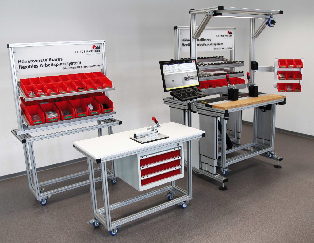 Produktivität integrierter Montagelinien 1 Auf Basis des Produktbaukastens entwickelt RK Rose+Krieger ergonomische Arbeitsplatzsysteme. Sie lassen sich auf jede Arbeitsumgebung hin individuell anpassen.