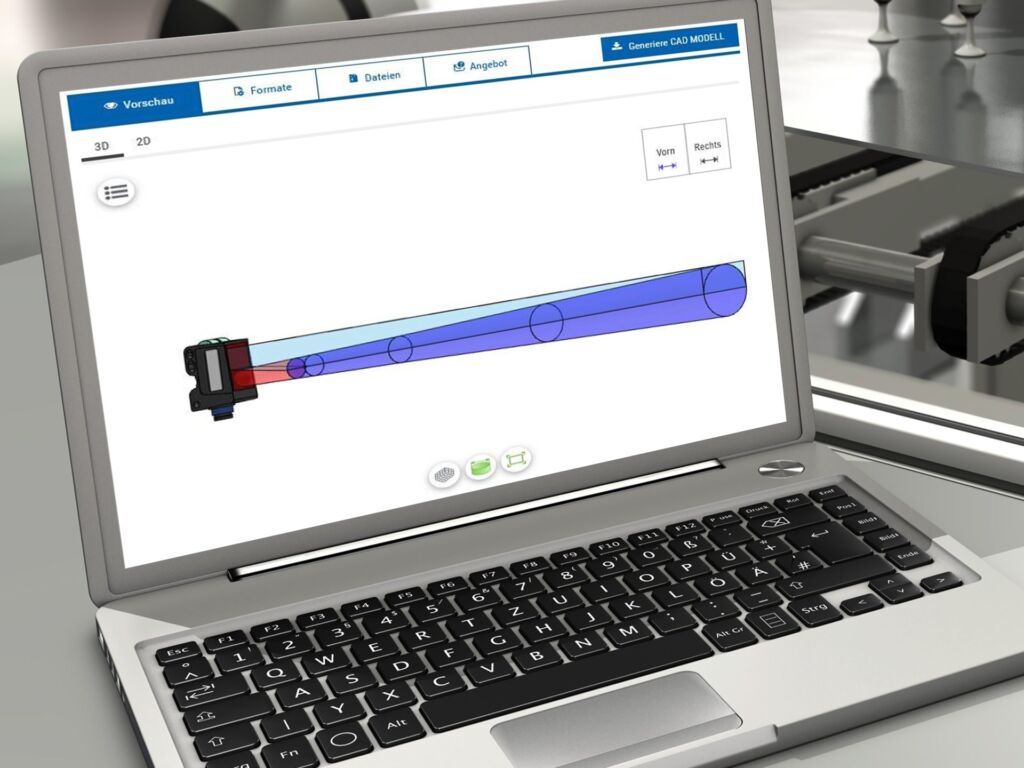 Digitale Services erleichtern die Arbeit 1 Bei optischen Sensoren von Baumer ist der Strahlverlauf in die 3D-CAD-Daten integriert. Das erleichtert den Weg vom Design-In bis zur Montage, denn der Sensor lässt sich ohne Feinjustage exakt so
einbauen wie konstruiert.