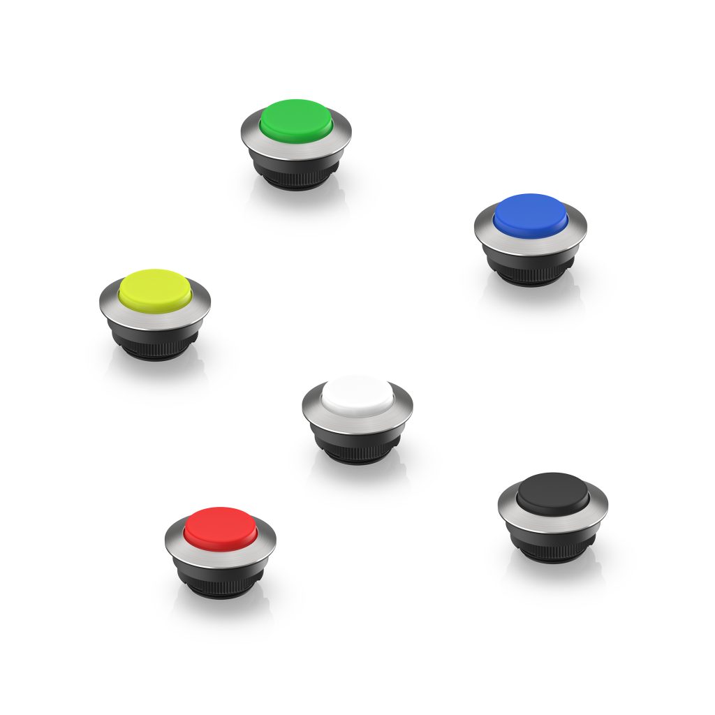 Leuchtdrucktaster mit vorstehender Blende 1 Neue Rafi-Leuchtdrucktaster der Serie Rafix 30 FS+ mit vorstehender transluzenter Blende in sechs verschiedenen Farben.