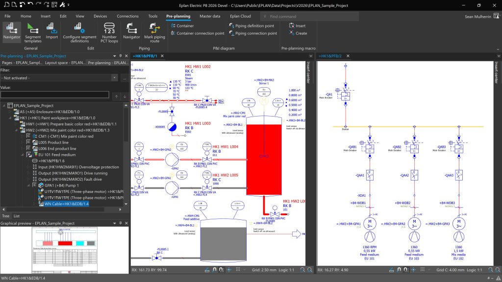 Nahtloser Datenaustausch 1 Bis zu zehn anwendungsspezifische eigene Views auf den geplanten Schaltschrank lassen sich in Eplan Pro Panel abspeichern und aus unterschiedlichen Perspektiven betrachten.