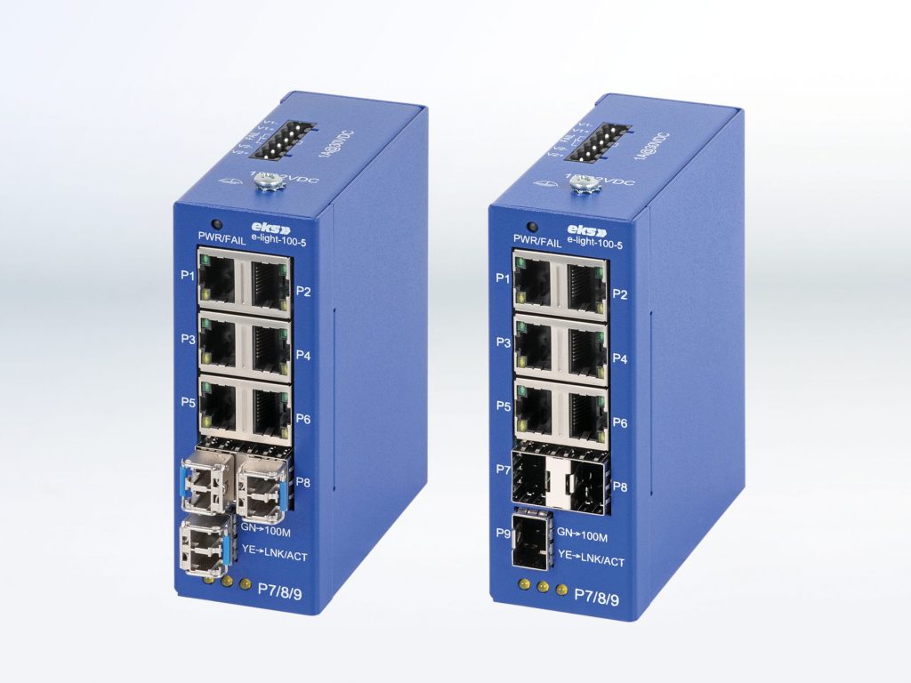 Kompakter Industrial Ethernet Switch 1 Die unmanaged Industrial Ethernet Switche von eks Engel zeichnen sich durch ihre sehr kompakte Bauform aus.