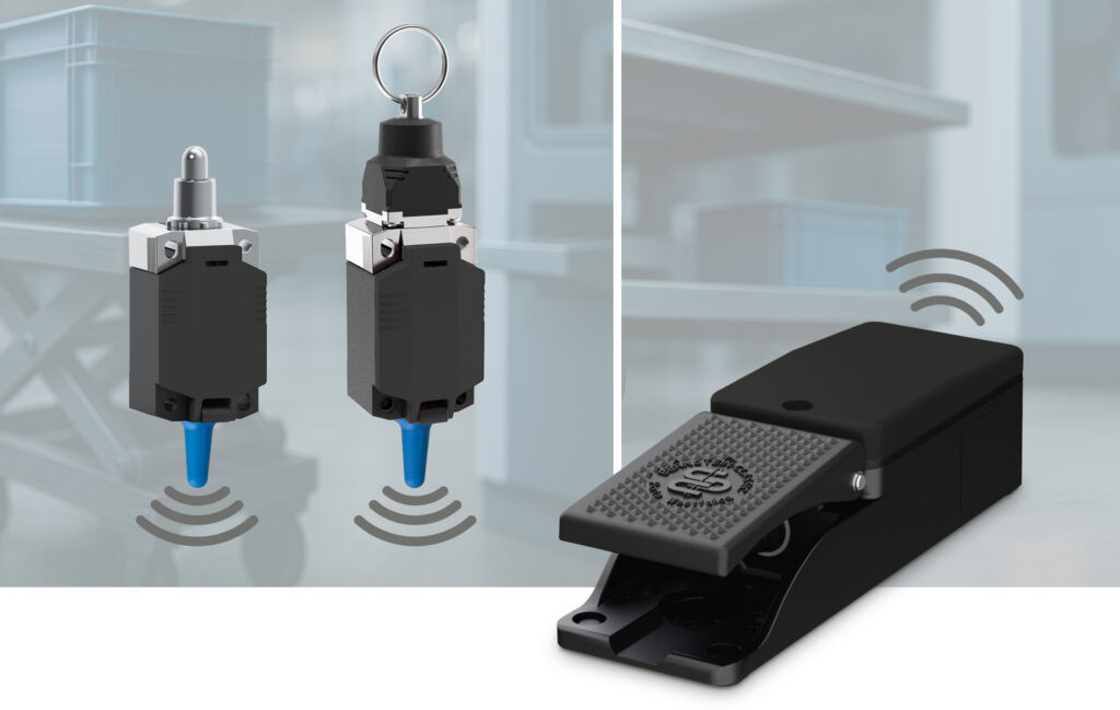 Kabellose Positions- und Fußschalter 1 Mit den Fuß-, Positions- und Seilzugschaltern ergänzt Bernstein seine kabelgebundenen Varianten.