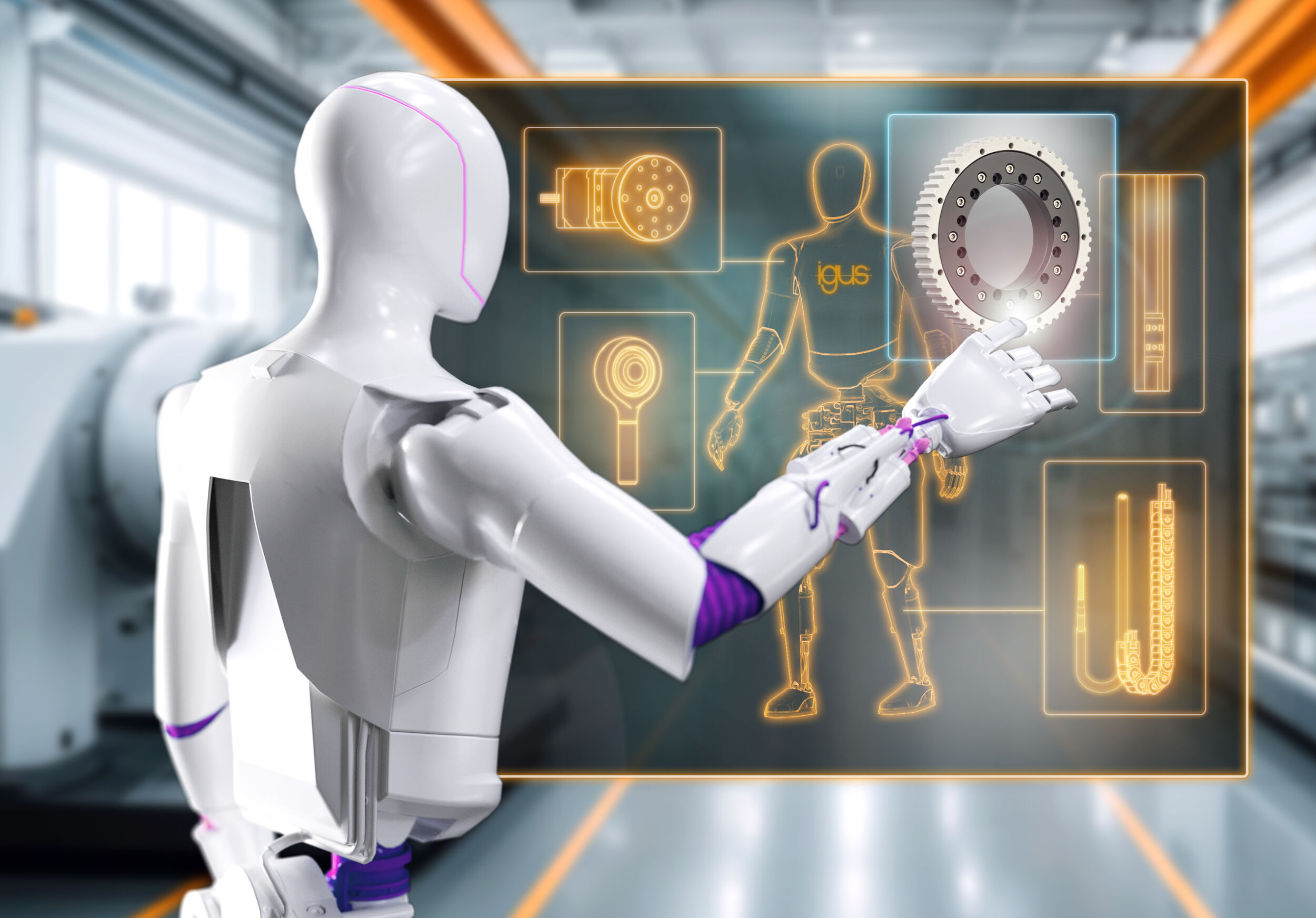 Humanoide Roboter für alle zugänglich machen: Igus bietet dafür sowohl schmierfreie Komponenten wie Gelenklager und Energieketten als auch komplette humanoide Roboter auf dem RBTX-Marktplatz an.