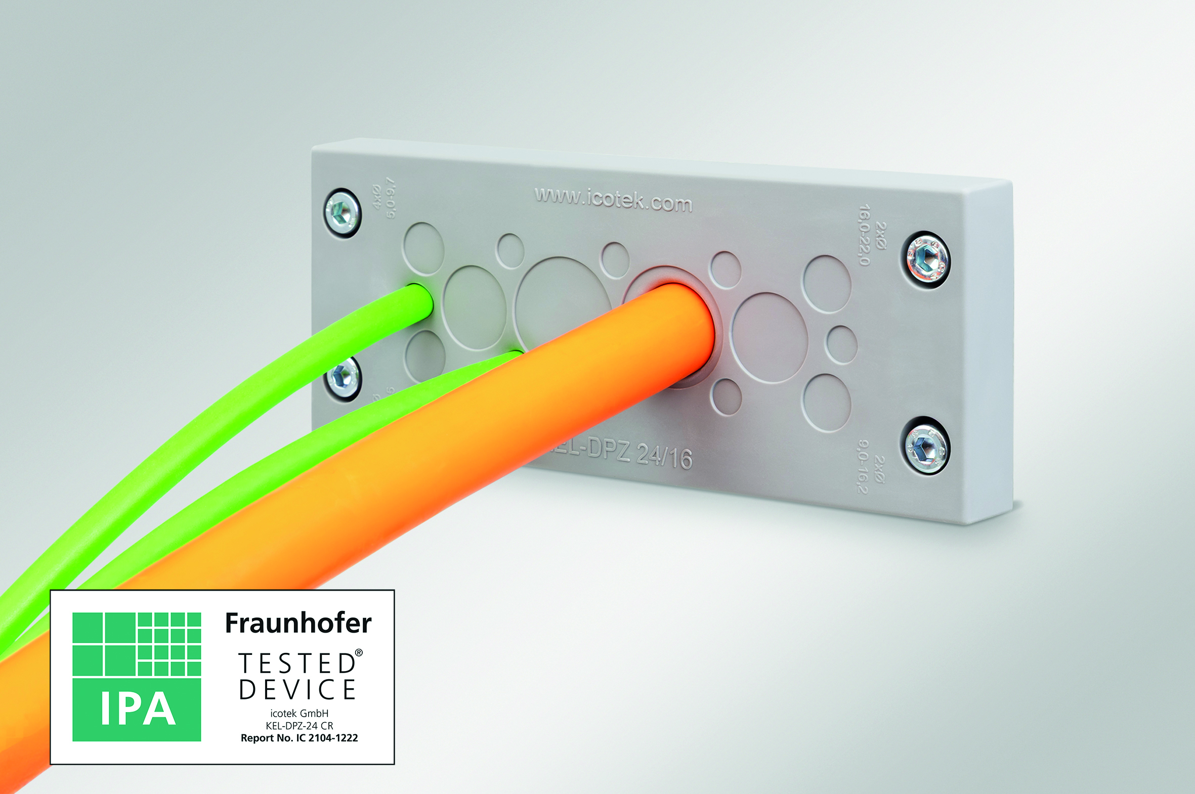 Kabeldurchführungen für sensible Produktionsbereiche 1 Die durch das Fraunhofer IPA geprüften und zertifizierten Icotek Kabeleinführungssysteme sind für den Einsatz in Reinraumklasse ISO1 geeignet.