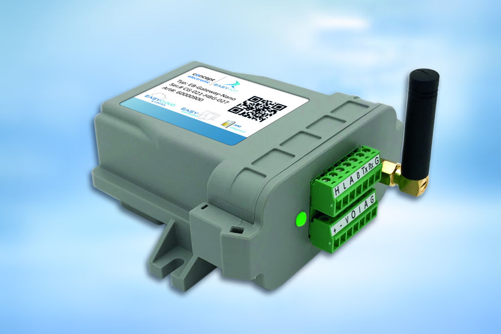 Wenn sich die Maschine meldet 2 Das kompaktes IoT-Gateway EB-Gateway-Nano enthält neben einem LTE CAT1-Modem einen digitalen Ein- und Ausgang, einen analogen 4-20mA-Eingang, eine CAN-Schnittstelle und eine serielle (RS485) Modbus-Schnittstelle.
