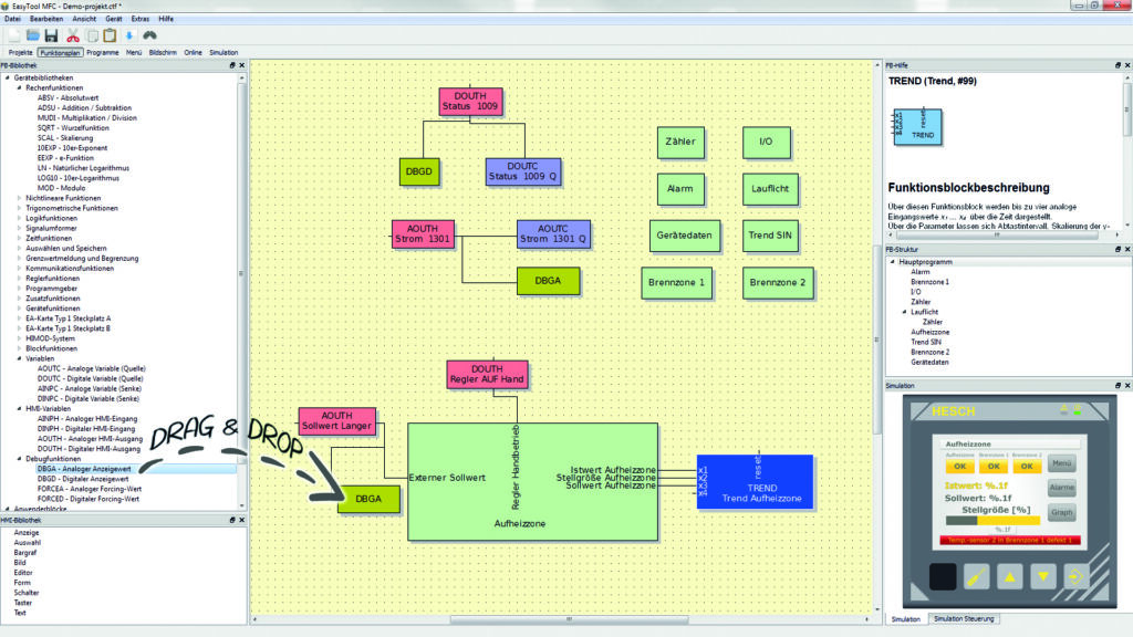Die Benutzeroberfläche des MFC ist übersichtlich und auch für Laien leicht zu bedienen.
Ablaufsteuerungen lassen sich per Drag-and-Drop erstellen.