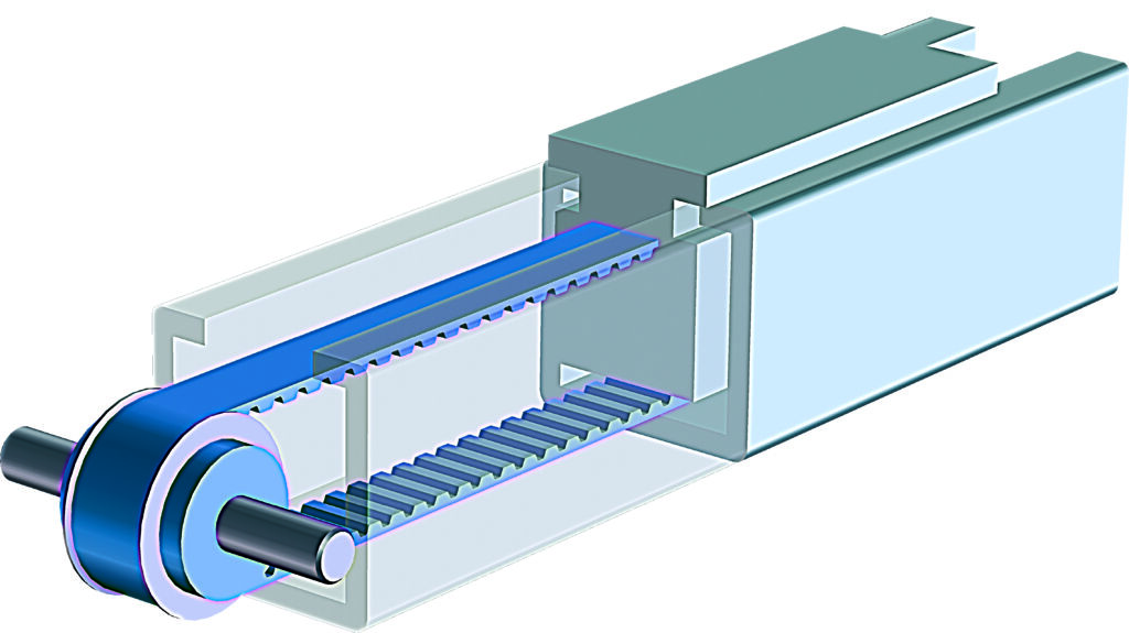 Riemenantriebe übersetzen die Rotationsbewegung eines Motors über einen umlaufenden Riemen in eine Linearbewegung.
