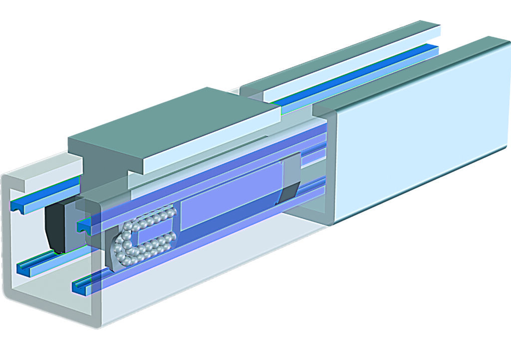 Kugelführungen reduzieren die Reibung durch den Einsatz von umlaufenden Lagerkugeln anstelle von Gleitflächen.
