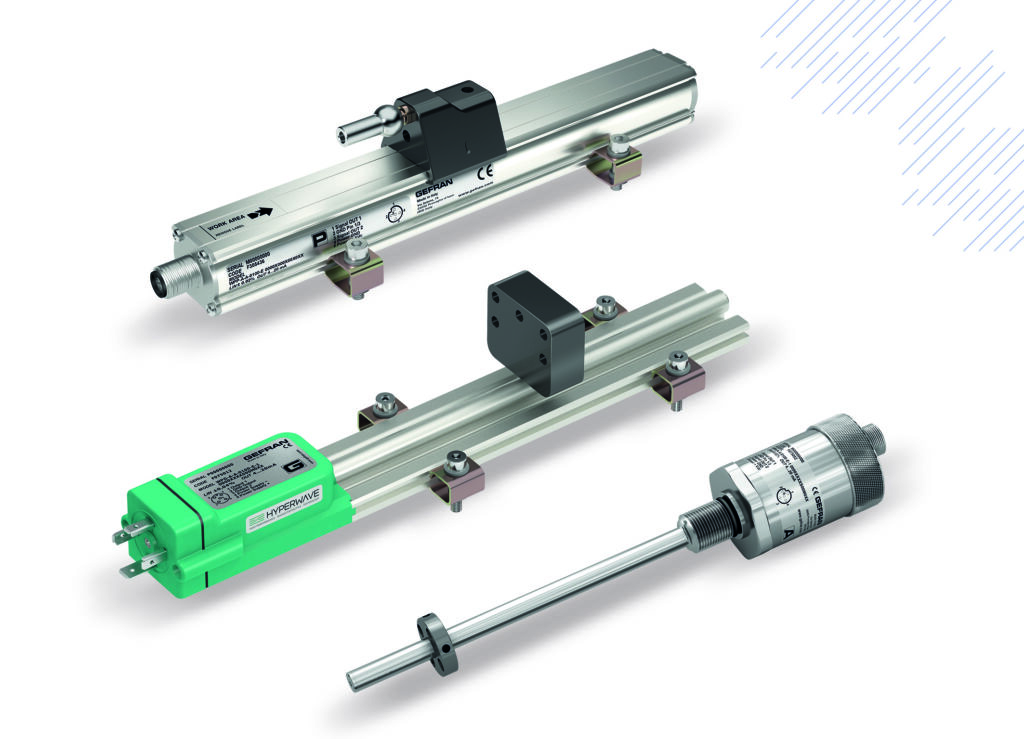 Die Hyperwave-Baureihe der analogen, magnetostriktiven Linearwegaufnehmer von Gefran: vorn rechts die Stabbauform, wie sie bei Britas zum Einsatz kommt.
