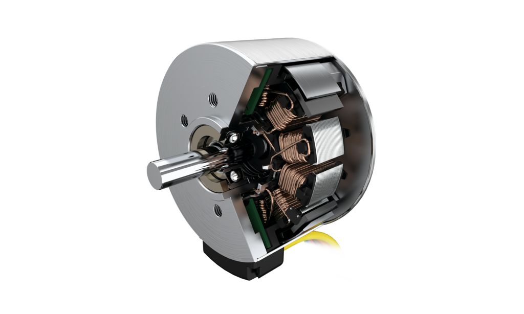 Bürstenloser DC-Flachmotor der BXT H Familie. Für die Antriebslösung werden zwei dieser Faulhaber-Motoren mit einem Getriebe sowie dem Motion Controller MC 5005 kombiniert.