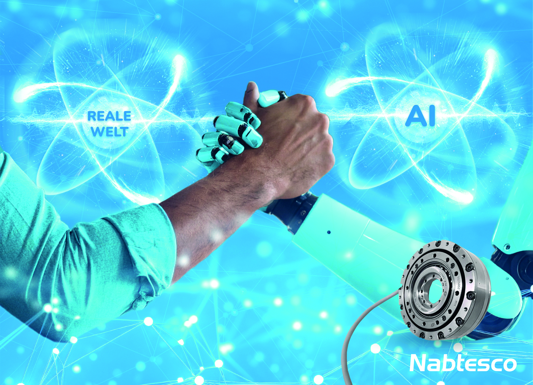 Bei seinem digitalen Getriebe kombiniert Nabtesco hochpräzise, spielfreie Wellgetriebetechnologie mit smarter Sensorik und künstlicher Intelligenz - ganz ohne Baugrößenveränderung.