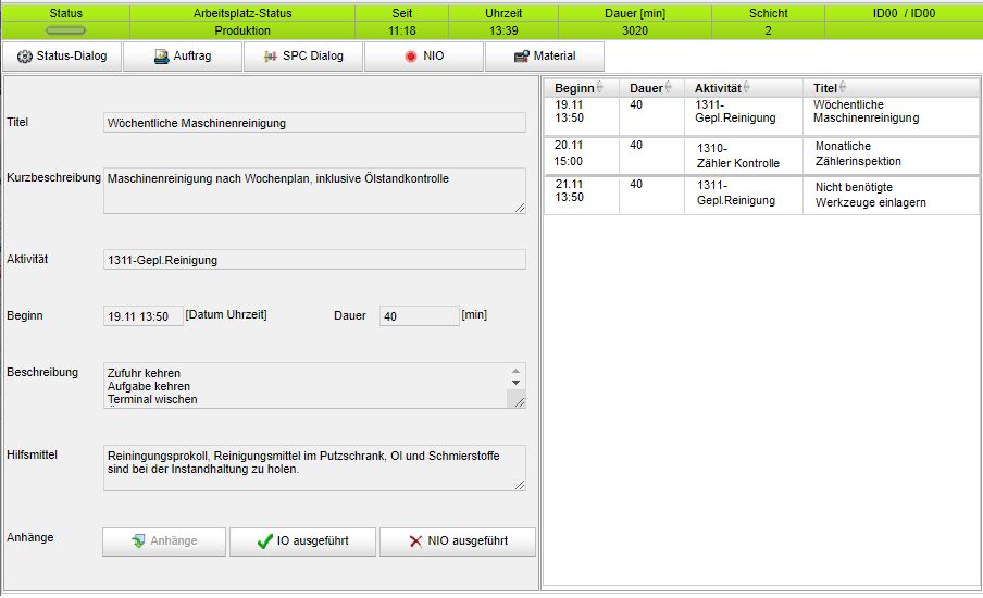 BDE-Dialog zu Instandhaltungsarbeiten