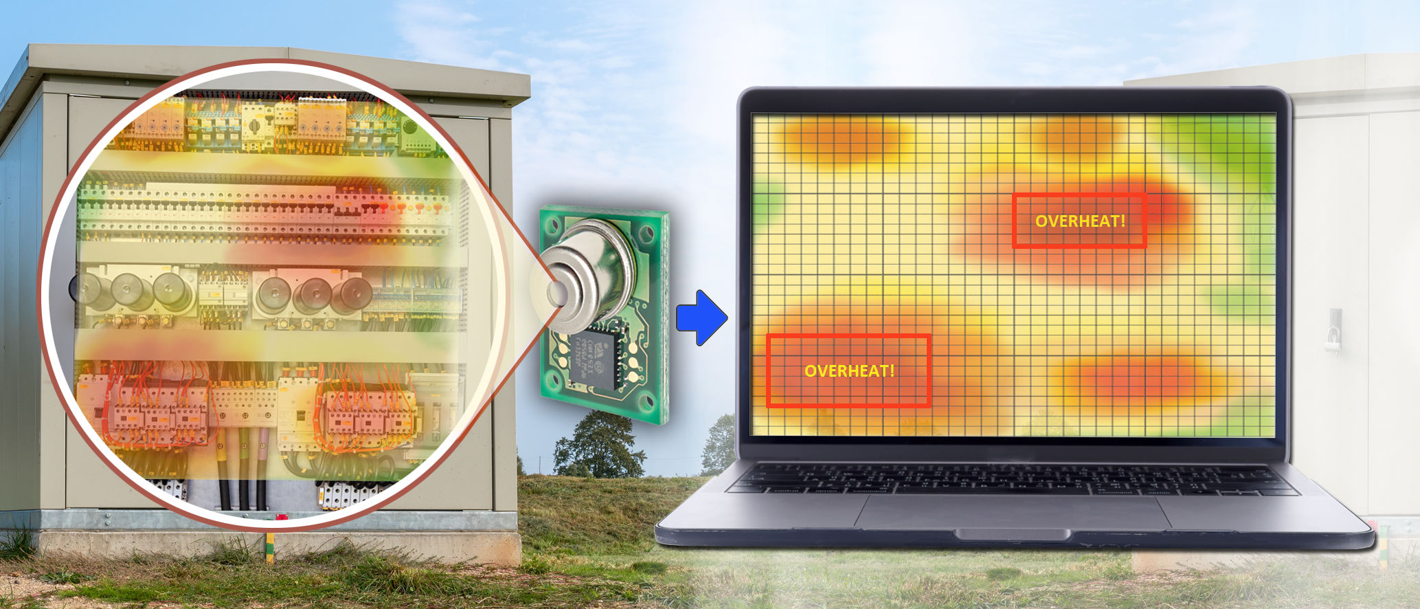 Bild 1 | Ein Weitwinkel-Infrarotsensor wie der Omron D6T 32x32 kann breite Flächen wie z.B. ein Panel nach Hotspots überwachen.