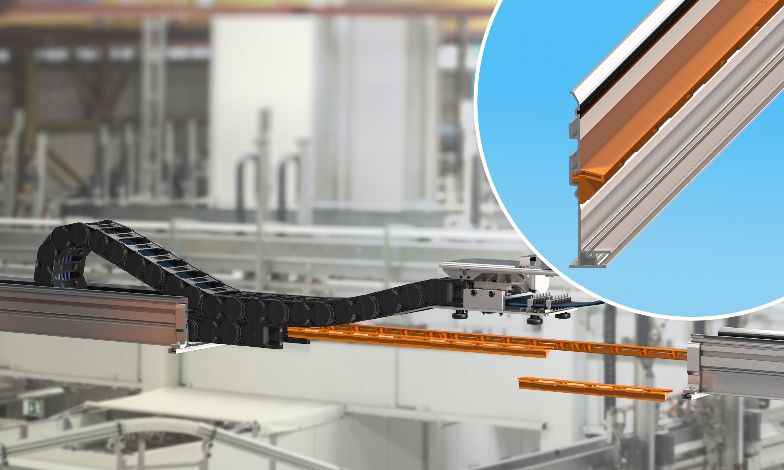 Die neuen Highspeed-Gleitschienen sorgen für eine hohe Lebensdauer der Energiekette in der Führungsrinne.