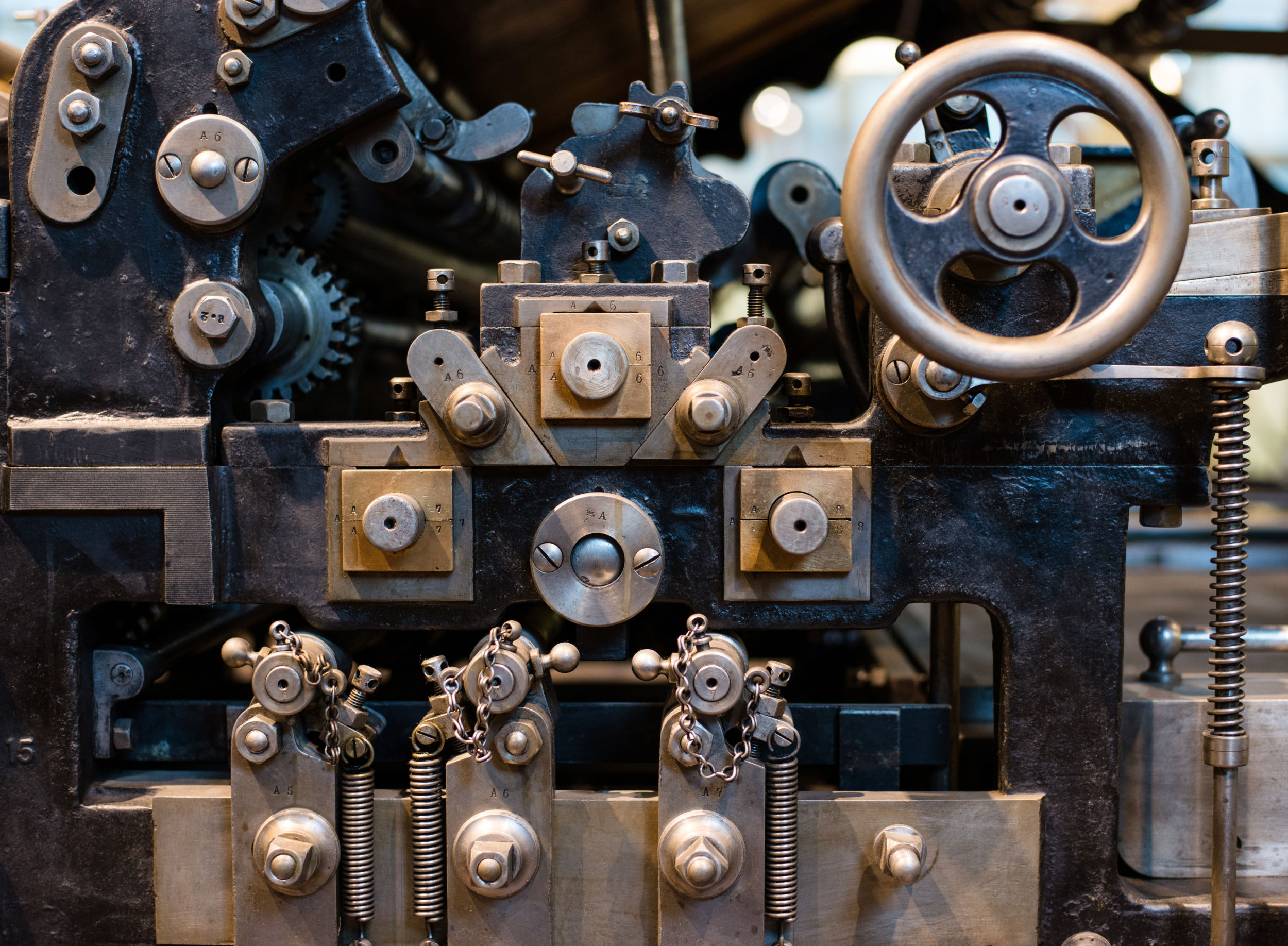 Close up view of an old printing machine