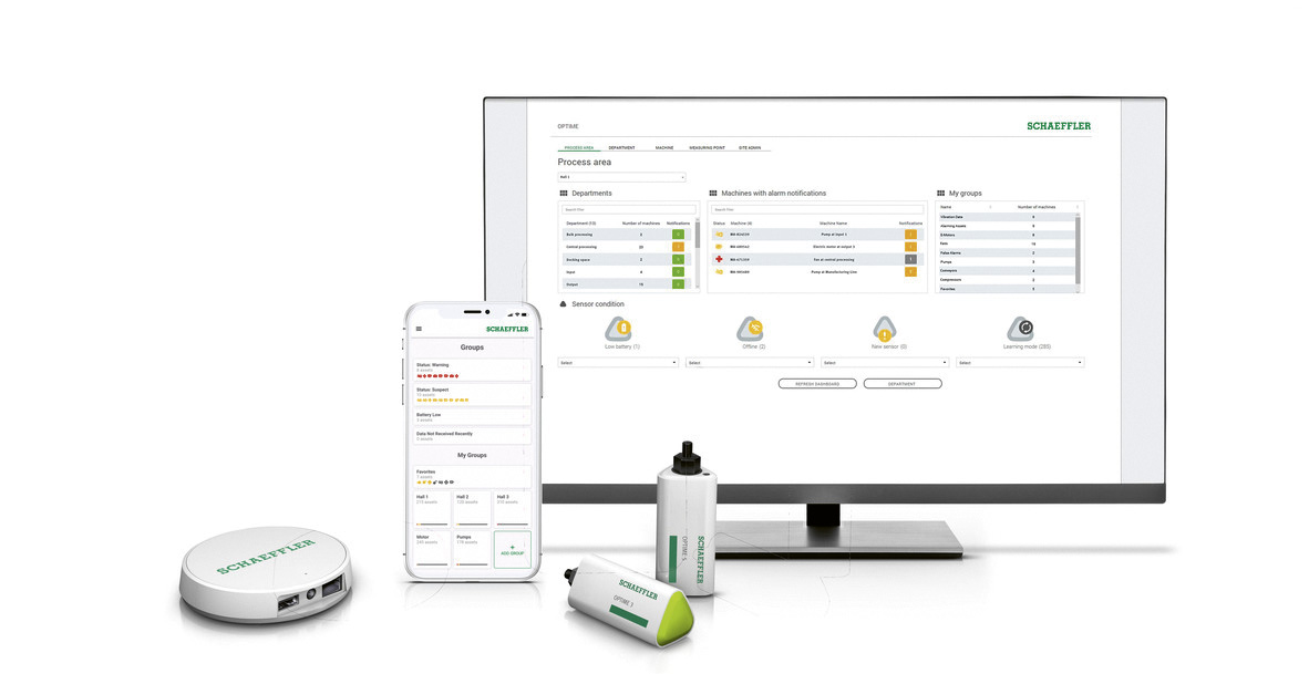 Mit der IoT-Lösung Schaeffler Optime C1 erhalten Instandhalter entscheidende Informationen über alle angebundenen Schmierstoffgeber. Wartungseinsätze für die Nachschmierung erfolgen gezielt und zustandsbasiert.