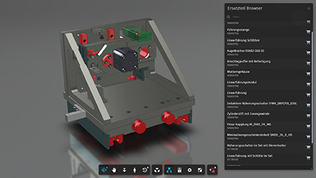 Durch die 3D-Darstellung von Maschinen und Produkten im Ersatzteilviewer wird die Auswahl der benötigten Ersatzteile erleichtert.