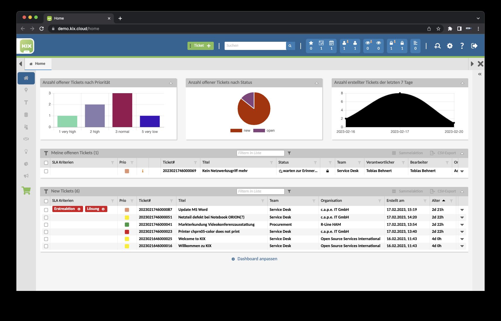 2023 KIX Home Dashboard mit Widgets