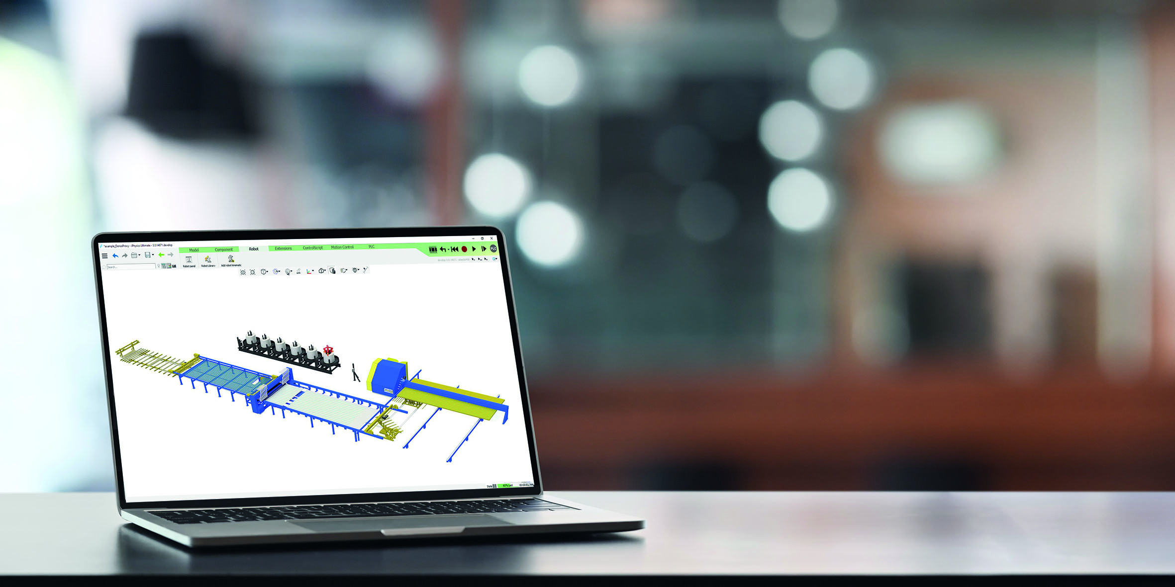 Computer laptop with white black screen putting on counter bar o