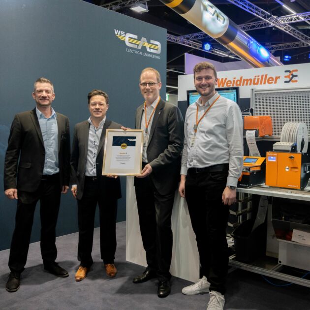 Bild 1 | Christian Rathgeber, Business Development Manager, WSCAD, Axel Zein, CEO von WSCAD, Arnd Schepmann, Leiter Division Cabinet Prodcuts bei Weidmüller und Vincent Vossel, tätig im Business Development bei Weidmüller
