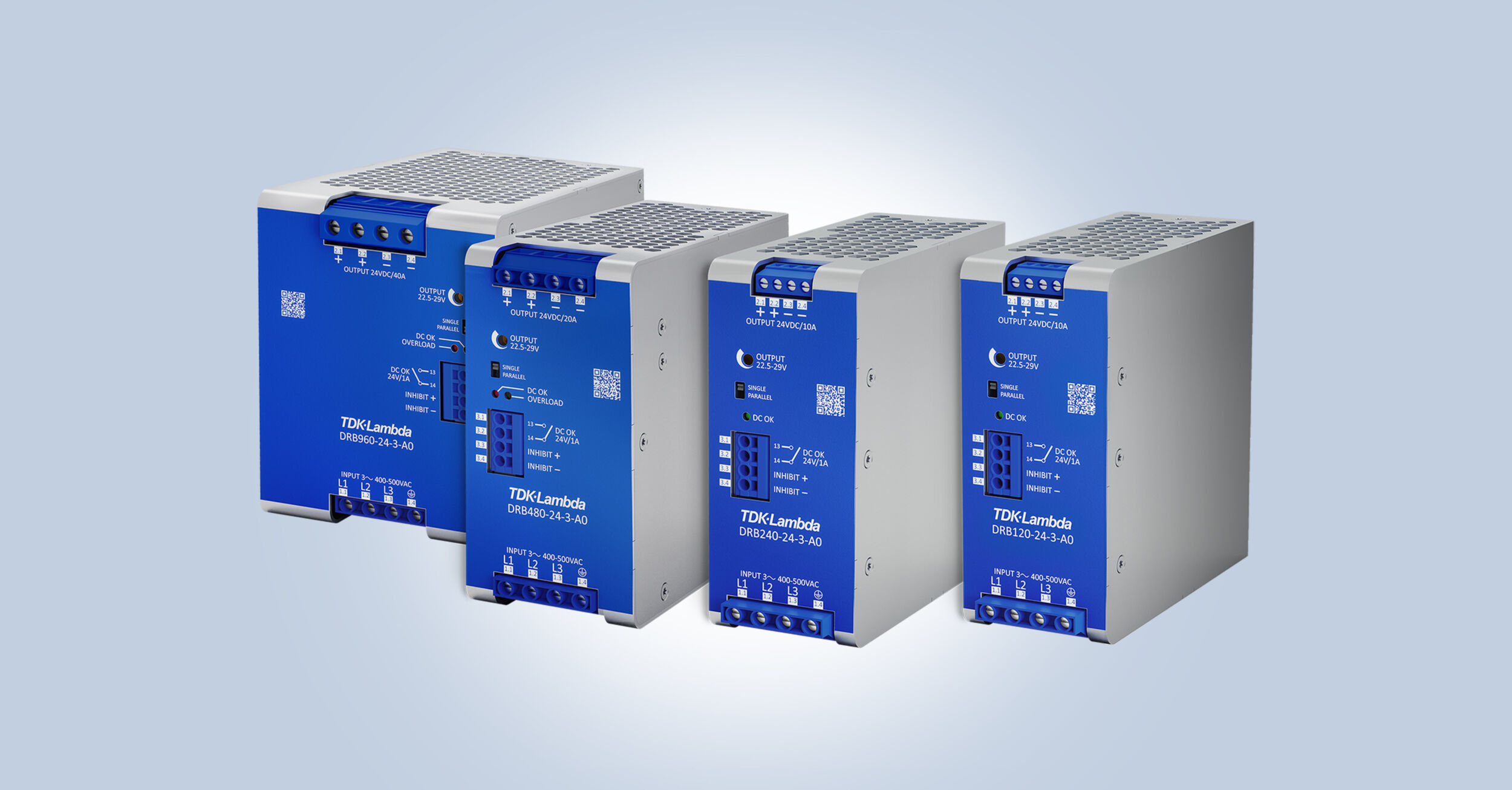Dreiphasige 480 und 960W AC-DC
DIN-Schienen-Stromversorgungen