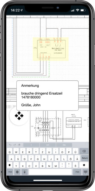 Bild 3 | Mit der im Softwareumfang enthaltenen Cabinet AR App können Servicetechniker vor Ort per Scan die Platzierung der Komponenten in den Plänen nebst zugehöriger Produkt- und Artikeldaten, 3D-Ansichten, original Datenblätter der Hersteller und vieles mehr abrufen.
