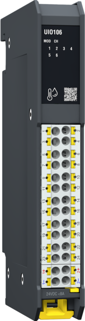 Bild 2 | Mit dem Universal-Ein-/Ausgangsmodul UIO106 deckt eine einzige Modultype alle üblichen Analog- und Digitalsignale in Ein- und Ausgangsrichtung kanalweise konfigurierbar ab.
