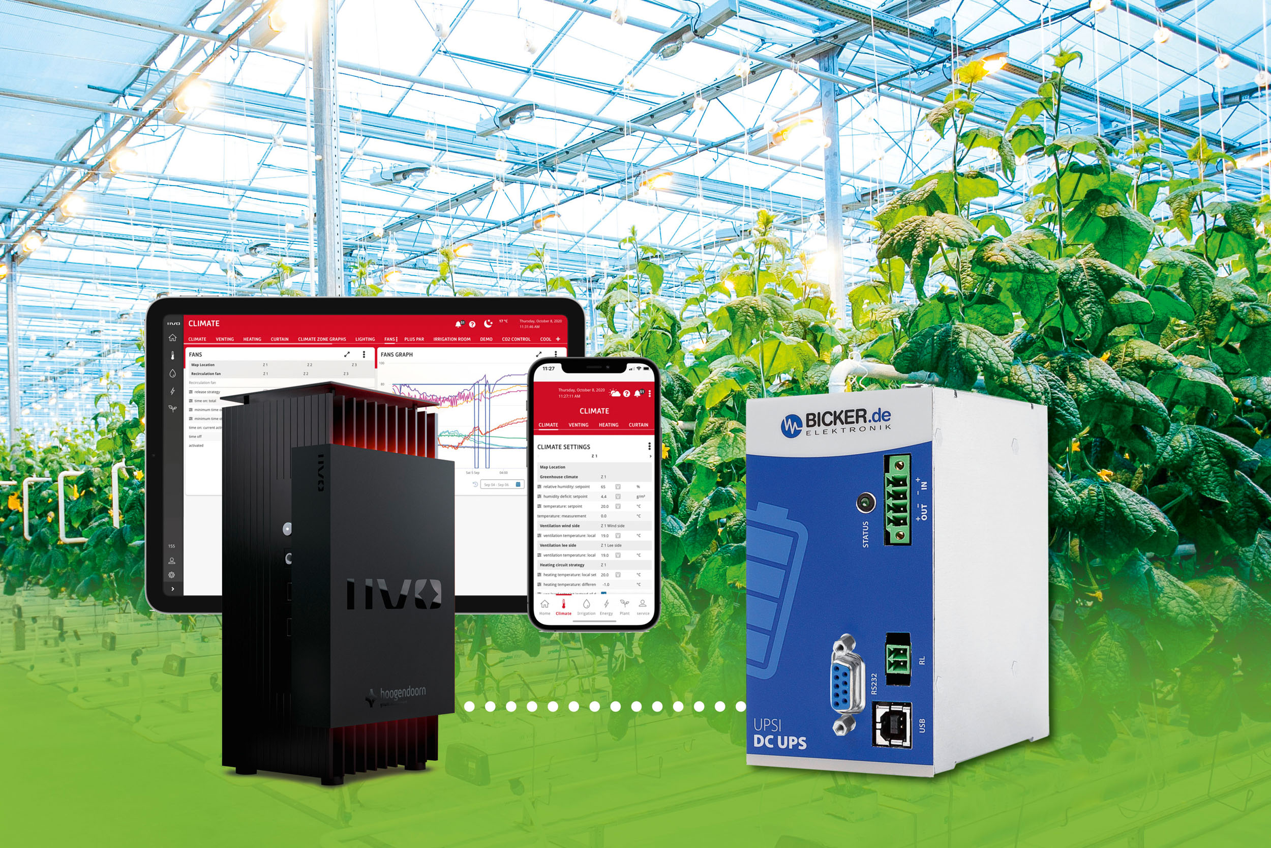 Bild 1 | Die DC-USV UPSI-2406DP2 von Bicker Elektronik gewährleistet die unterbrechungsfreie Stromversorgung der intelligenten IIVO-Gewächshaussteuerung von Hoogendoorn mit 24VDC.