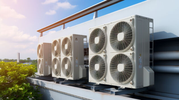 outdoor air conditioner compressors installed in a country house on the roof legal AI